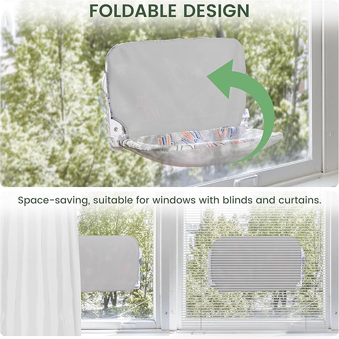 2 Pack Cat Window Perch, Glow in The Dark Foldable Cat Hammock with Sunken Design & Removable Soft Cover, Breathable Cordless Window Bed for Resting Indoor Kitten (Shallow Perch, 2 Pack - L)-Mewly Pet