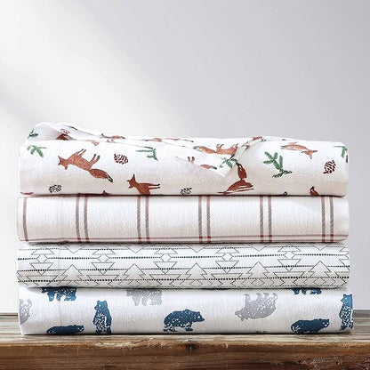 Eddie Bauer- Queen Sheet Set, Cotton Flannel Bedding Set, Brushed for Extra Softness, Cozy Home Décor (Bear Mountain Grey, Queen)