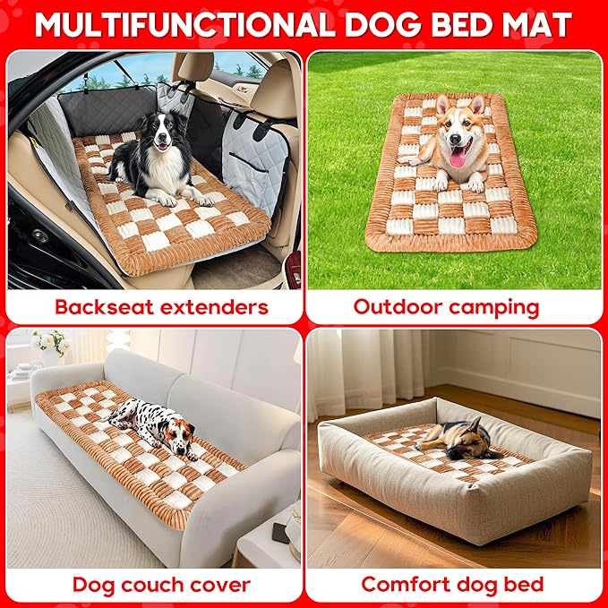 Dog Car Bed Mat, Non-Slip Backseat Extender Pet Blanket, Plaid Dog Bed for SUVs, Sedans & Trucks, Chew-Resistant Travel Pad for Dogs, Easy Clean & Scratch-Proof & Comfort (50"x24.6")-Mewly Pet