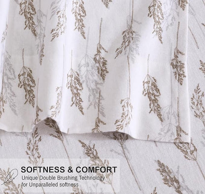 RUVANTI Flannel Sheets Full Size - 100% Cotton Double Brushed Bed Sheets Set, Deep Pockets 16 Inches, All Seasons Breathable & Extra Soft Full Sheets, Warm & Cozy, 4 Piece, Dried Straw