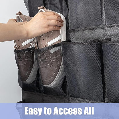 Tiblue Over The Door Shoe Organizers 35 Mesh Pockets Hanging Shoe Organizer Shoe Rack For Closet Entryway Bedroom Bathroom Pantry Shoe Holder, Men Sneakers, Women High Heeled Shoes, Flip Flops Black
