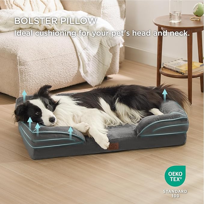 Bedsure Orthopedic Dog Beds Large Sized Dog - Washable Large Dog Cat Bed Waterproof, Comfort Dogs Couch Sofa with Washable Removable Cover, Pet Bed with Nonskid Bottom, Dark Grey, 35"-Mewly Pet