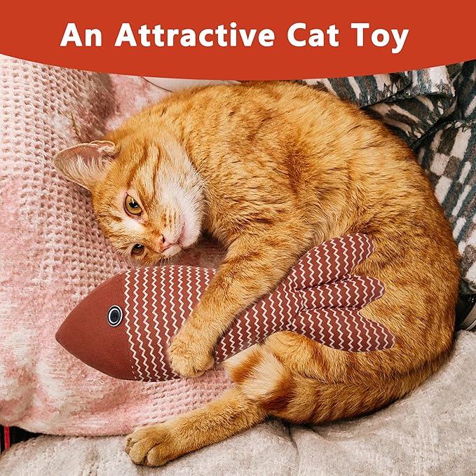 Interesting Catnip Toys Fish, 1 Pack Large Cat Toys, Soft Indoor Cat Kicker Toys, Durable and Highly Interactive Catnip Toys（Red Fish）-Mewly Pet