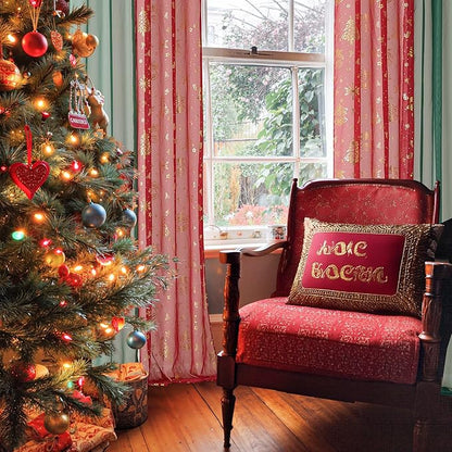 NICETOWN Christmas Window Curtains Set, 2 Pcs W29xL96 Green Sheer + 2 Pcs W40xL96 Gold Foil Stamped for Christmas Home Decoration