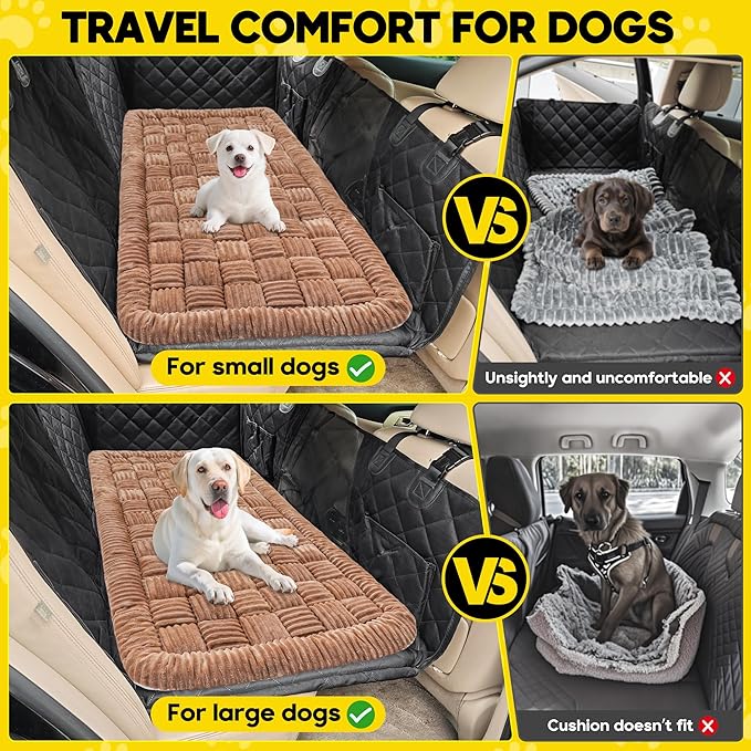 Dog Car Bed Mat, Non-Slip Backseat Extender Pet Blanket, Plaid Dog Bed for Trucks, Sedans & Large SUVs, Chew-Resistant Travel Pad for Dogs, Easy Clean & Scratch-Proof & Comfort（56"x28.7" Brown-Mewly Pet