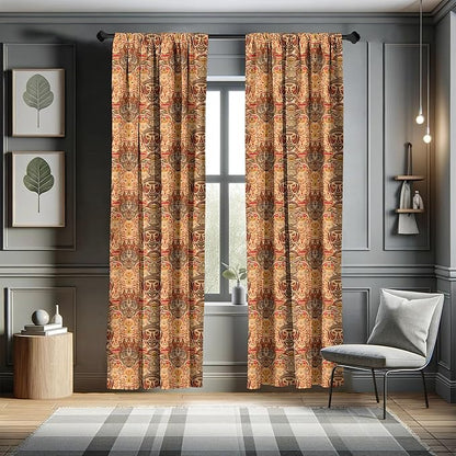 Ambesonne African Curtains, Motif with Pattern Design, Window Treatments 2 Panel Set for Living Room Bedroom, Pair of - 28" x 63", Brown Orange