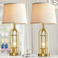 Gold Table Lamps for Living Room Set of 2 - Modern Farmhouse Bedside Lamps for Bedroom Night Stands with Nightlight and USB A+C, Industrial Lamp for Living Room End Tables