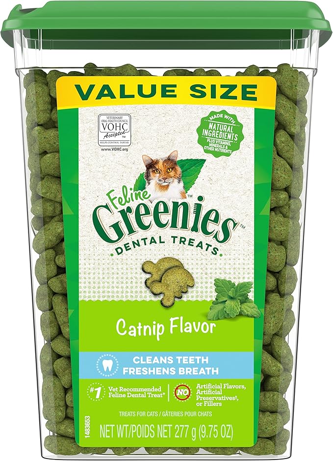 Greenies Feline Adult Dental Cat Treats, Catnip Flavor, 9.75 oz. Tub-Mewly Pet