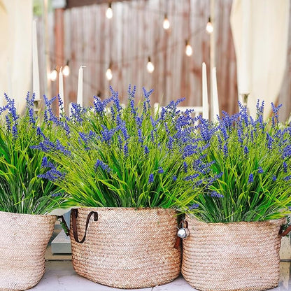 12 Bundles Outdoor Artificial Plants Flowers UV Resistant Fake Tall Grass Plants Bushes Faux Tropical Shrubs for Outside Window Box Planter Front Porch Yard Patio Floral Arrangement