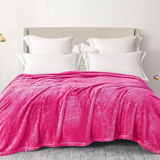 Exclusivo Mezcla Plush Fuzzy Fleece Bed Blanket King Size, Super Soft, Fluffy and Warm Blankets, Suitable for All Seasons (Hot Pink, 90x104 Inches)