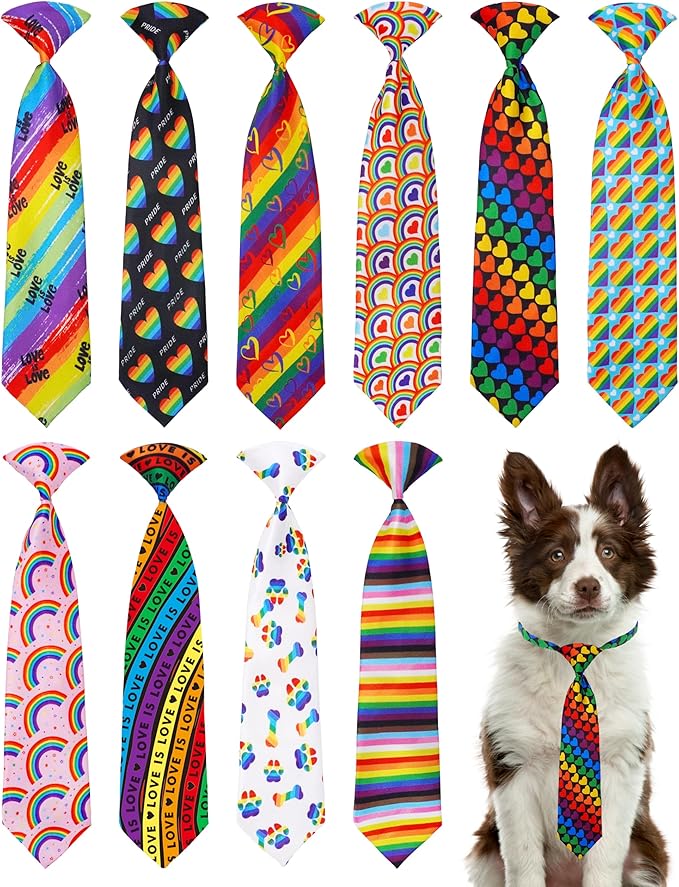 PET SHOW 10 Pack Pride Month Big Dog Ties Neckties for Large Breed Dogs XL Rainbow Neck Ties Bowties Girl Boy Pets LGBT Costumes Dog Adjustable Holiday Grooming Accessories Wedding Party Gift Favor-Mewly Pet