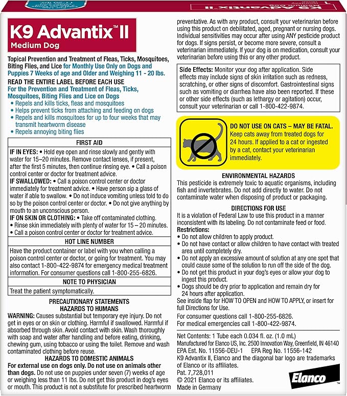 K9 Advantix II Medium Dog Vet-Recommended Flea, Tick & Mosquito Treatment & Prevention | Dogs 11-20 lbs. | 1-Mo Supply (Pack of 3)-Mewly Pet