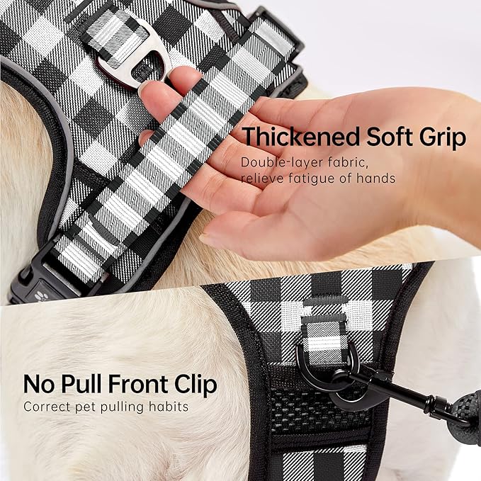 NESTROAD No Pull Dog Harness with Leash, Reflective No Choke Pet Vest Harness,Adjustable Soft Padded Dog Harness with Easy Control Handle for Medium Dogs(Checkered Black,Medium)-Mewly Pet