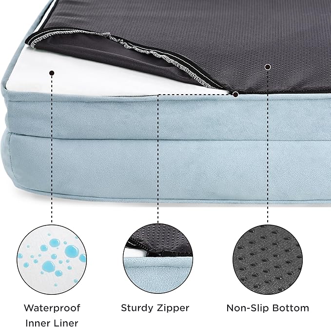 Bedsure Orthopedic Dog Beds Large Sized Dog - Washable Large Dog Cat Bed Waterproof, Comfort Dogs Couch Sofa with Washable Removable Cover, Pet Bed with Nonskid Bottom, Light Blue, 35"-Mewly Pet
