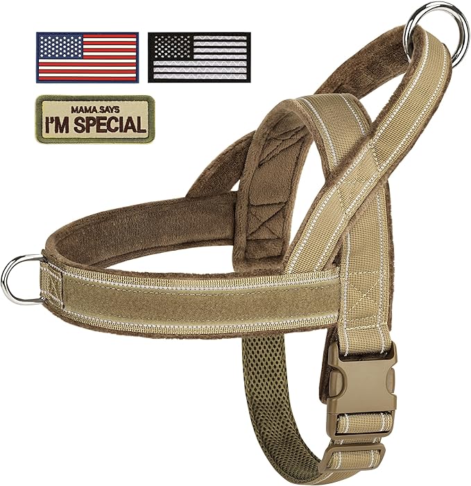 Forestpaw No Pull Dog Harness - Soft Flannel Padded Tactical Dog Vest Harness with Quick Release Buckle, Adjustable Reflective Pet Harness for Large Dogs Walking Training,Brown XL-Mewly Pet