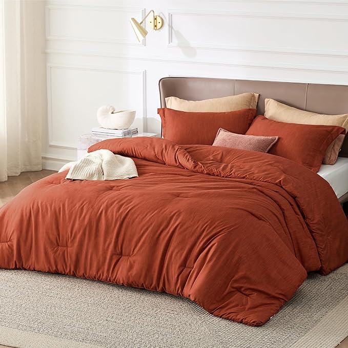 Bedsure California King Comforter Set - Burnt Orange Soft Bedding for All Seasons, Cationic Dyed Bed Set, 3 Pieces, 1 California King Size Comforter (104"x96") and 2 Pillow Shams (20"x36"+2")