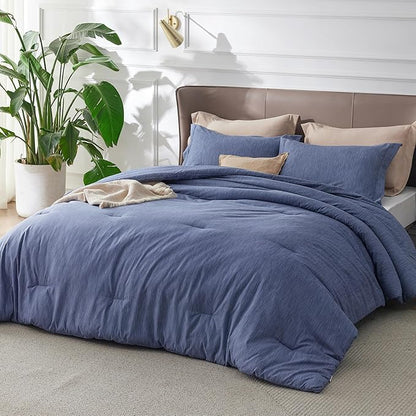 Bedsure Queen Comforter Set - Infinity Blue Soft Bedding for All Seasons, Cationic Dyed Bed Set, 3 Pieces, 1 Queen Size Comforter (90"x90") and 2 Pillow Shams (20"x26"+2")