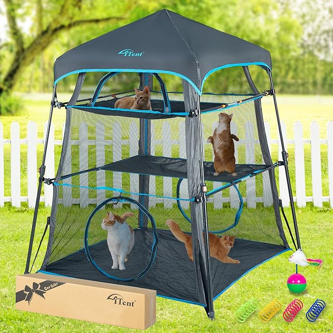 X-Large Catio Outdoor Cat Enclosure,3-Tier Spacious Outdoor Cat Tent for Indoors and Outdoors,Portable and Foldable Kitty Enclosure,Two Doors Design can Assemble More Shapes (Patented)-Mewly Pet