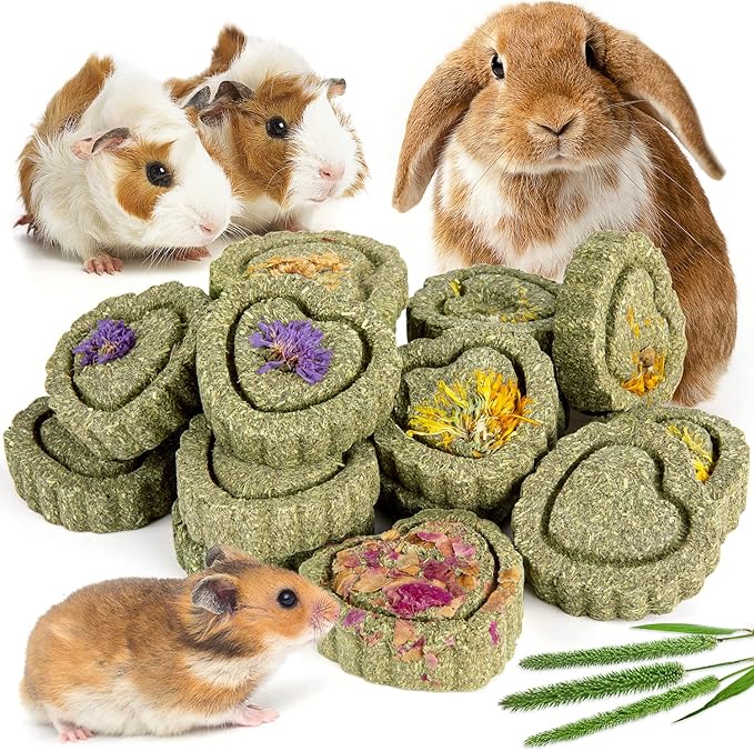 Sofier 28Pcs Timothy Hay Treats Rabbit Toys Bunny Toys Guinea Pig Natural Handmade Treats and Chews for Small Animals Hamster Chinchilla Rat Gerbil-Mewly Pet
