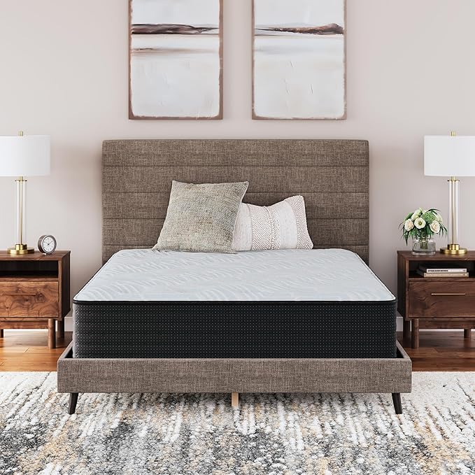 Signature Design by Ashley California King Size Palisades 14 Inch Plush Hybrid Mattress with Quick Response Gel Memory Foam, Fiberglass Free, Mattress In A Box