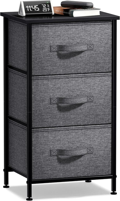 Sorbus Nightstand with 3 Drawers - Bedside Furniture & Night Stand End Table Dresser with Steel Frame, Wood Top, Easy Pull Fabric Bins for Home, Bedroom Accessories, Office & Dorm