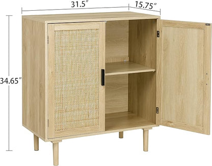 Finnhomy Sideboard Buffet Cabinet, Kitchen Storage Sideboard with Rattan Decorated Doors, Liquor Coffee Buffet, Dining Room, Hallway, Console Table, Accent Cabinet, 31.5X 15.8X 34.6 Inches, Natural