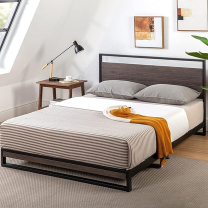 ZINUS Suzanne Bamboo and Metal Platform Bed Frame, 7-Inch Low Profile, Solid Steel Construction, No Box Spring Needed, Wood Slat Support, Easy Assembly, Grey Wash, Queen