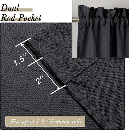 Aiyufeng Kirei Faux Linen Black Sheer Curtains 84 Inches Long 2 Panels, Light Filtering Slub Textured Breathable Rod Pocket Curtain Drapes for Farmhouse Living Room Bedroom, Each 40Wx84L Inch