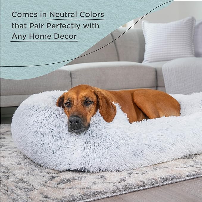Best Friends by Sheri Shag Lounge Bed Calming Faux Fur Dog Bed, Frost, Large, 36" x 27"-Mewly Pet