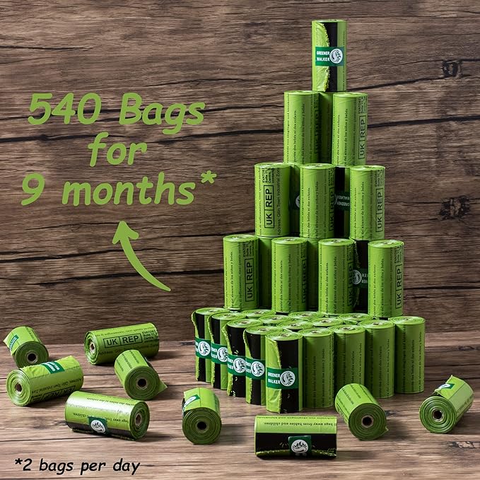 Greener Walker Poop Bags for Dog Waste-540 Bags,Extra Thick Strong 100% Leak Proof Dog Waste Bags (Green)-Mewly Pet