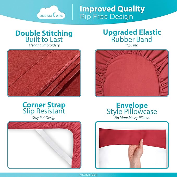 DREAMCARE California King Sheet Sets – 6 pcs Cooling Bed Sheets – up to 15” Deep Cal King Sheets – 2500 Supreme Collection – Extra Soft 100% Brushed Microfiber Hotel Luxury with Side Pocket – Burgundy