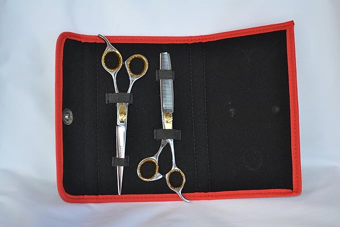 Sharf Gold Touch Pet Grooming Shear Kit 7.5 Inch Straight & 6.5" 42-Tooth Thinning Scissors-Mewly Pet