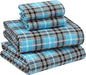RUVANTI Flannel Sheets Queen Size - 100% Cotton Double Brushed Bed Sheets, Deep Pockets 16 Inches Queen Sheet Set, All Seasons Breathable & Extra Soft - Warm & Cozy, 4 Piece, Teal Plaid