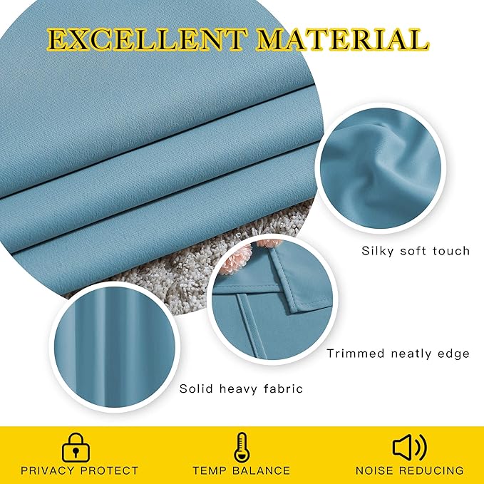 NICETOWN Room Darkening Curtains for Living Room - Easy Care Solid Thermal Insulated Silver Grommet Light Blocking for Bedroom/Kids Room (2 Panels, 46 by 63, Teal Blue)