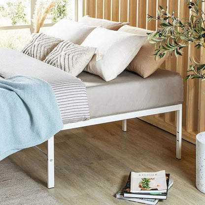 Best Price Mattress 16 Inch Metal Platform Bed Frame, Heavy Duty Steel Slats, White, Queen