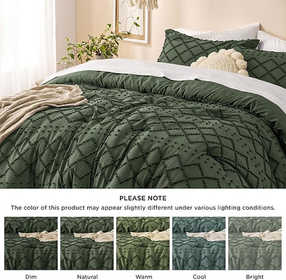 Bedsure California King Comforter Set - Olive Green Comforter, Boho Tufted Shabby Chic Bedding for Kids, 3 Pieces Vintage Farmhouse Bed Set for All Seasons, Fluffy Soft Bedding with 2 Pillow Shams