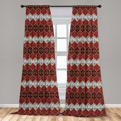 Ambesonne Savannah Curtains, Animal Skin Stripes as Diamond Shapes Pattern Wild Life Concept Native Art, Window Treatments 2 Panel Set for Living Room Bedroom, Pair of - 28" x 95", Red Brown