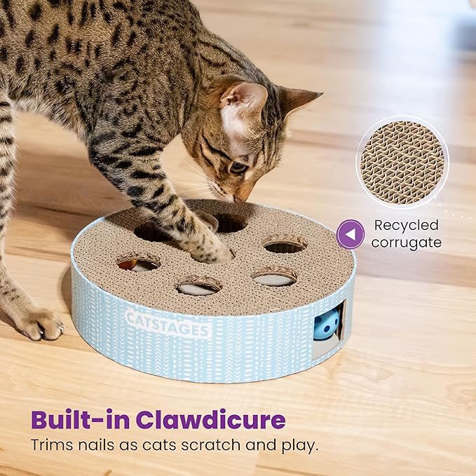 Catstages Scratch N' Hunt Interactive Cat Puzzle Toy with Scratcher Corrugate for Nail Care, Engages Hunting Instincts-Mewly Pet
