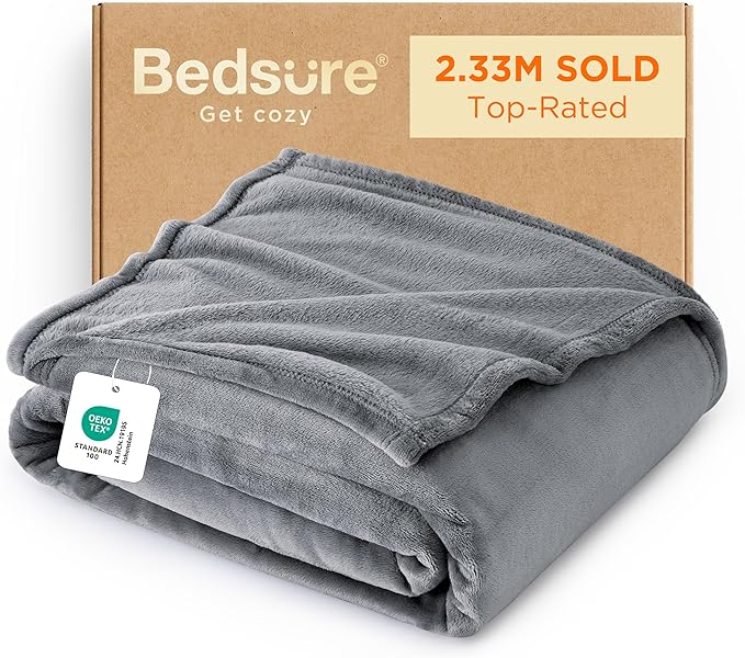 Bedsure GentleSoft Fleece Throw XL Blanket for Couch - 300GSM Soft Lightweight Plush Cozy Blankets for Travel, Grey, 50x70 inches