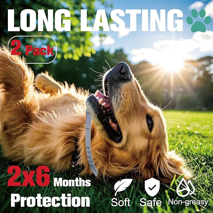 Flea Collar for Dogs, Flea and Tick Prevention for Dogs Collar, Dog Flea and Tick Treatment, 2 Collars, 12 Months Prevention, One Size Fits All-Mewly Pet