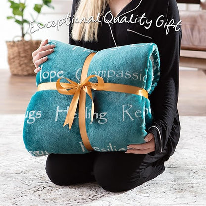 Chanasya Premium Healing Warm Hugs Caring Gift Blanket - for Positive Energy Love Support Comfort Strength - Cancer Chemo Surgery Get Well Gift - Patient Women Men Friend (Twin) Teal