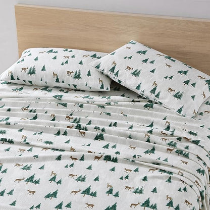 Eddie Bauer - Queen Sheets, Cotton Flannel Bedding Set, Brushed For Extra Softness, Cozy Home Decor (Deer Hollow, Queen)