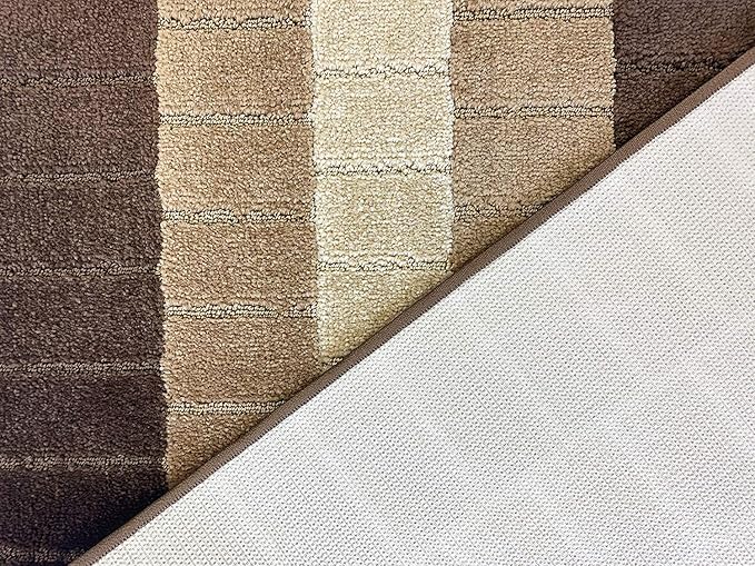 Custom Size Modern Geometric Pattern Carpet Runner Rug for Hallways, Slip Resistant Latex Rubber Backed, 31 inch Wide X Customized Length, Squares Brown, 31 inch X 16 feet