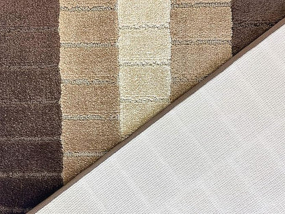 Custom Size Modern Geometric Pattern Carpet Runner Rug for Hallways, Slip Resistant Latex Rubber Backed, 31 inch Wide X Customized Length, Squares Brown, 31 inch X 28 feet