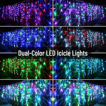 Toodour Christmas Icicle Lights Outdoor, RGB Color Changing Icicle Light with 60 Drops, 29.5ft 360 LED Christmas Lights - Window Fairy Twinkle Light for Home, Garden, Outdoor Xmas Decorations