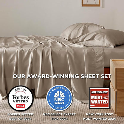 Bedsure Full Size Bed Sheets, Cooling Sheets, Rayon Derived from Bamboo, Breathable & Soft, Deep Pocket Up to 16 Inches, Hotel Luxury Silky Bedding for Hot Sleepers, Simply Taupe