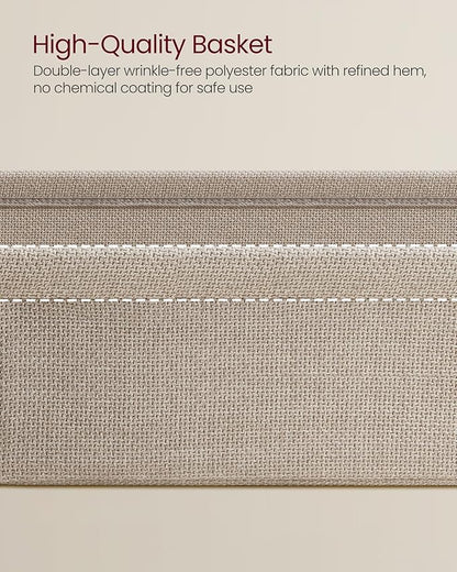 VASAGLE LILEA Collection - Side End Table with Fabric Basket, Modern Nightstand, Rectangular Bedside Table, for Living Room, Bedroom, Matte White and Camel Brown ULET230W10