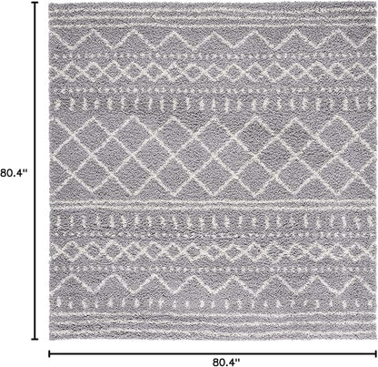 SAFAVIEH Arizona Shag Collection Area Rug - 6'7" Square, Grey & Ivory, Moroccan Design, Non-Shedding & Easy Care, 1.6-inch Thick Ideal for High Traffic Areas in Living Room, Bedroom (ASG741G)