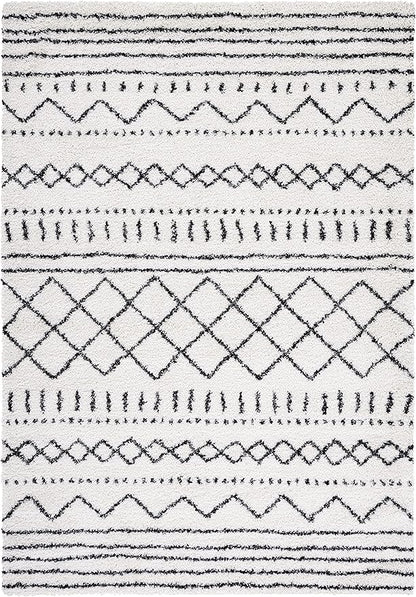 SAFAVIEH Arizona Shag Collection Area Rug - 5'1" x 7'6", Ivory & Black, Moroccan Design, Non-Shedding & Easy Care, 1.6-inch Thick Ideal for High Traffic Areas in Living Room, Bedroom (ASG741Z)