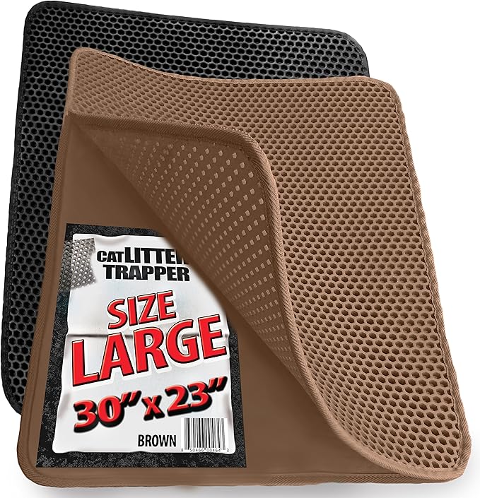 iPrimio Large Cat Litter Trapper Mat w/ Urine/Waterproof Layer - Larger Holes w/ Urine Puppy Pad Option - Cat Litter Mat, Light and Soft (Brown Color)-Mewly Pet